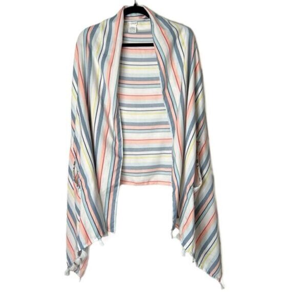 J By J. Crew Summer Weight Stripe Fringe Tassel Wrap Cape Scarf - Picture 1 of 4